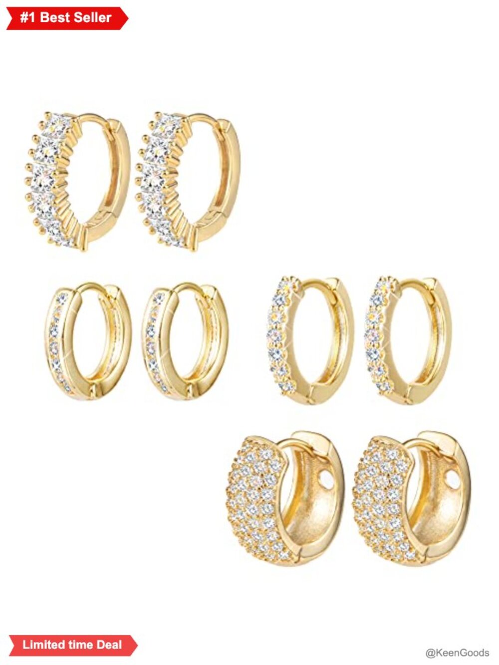 Gold Plated Hoop Earrings Set Cubic Zirconia Huggie Small